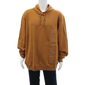 Balmain Mens Cotton Long Sleeve Graphic Pullover Hoodie Brown Size L